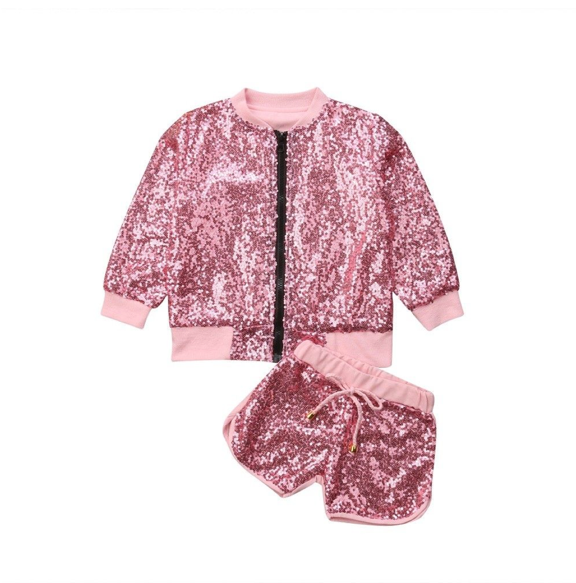 Baby Girls Fashion Sequin Bomber Jacket and Shorts Set