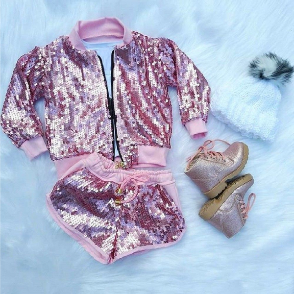 Baby Girls Fashion Sequin Jacket and Shorts Set