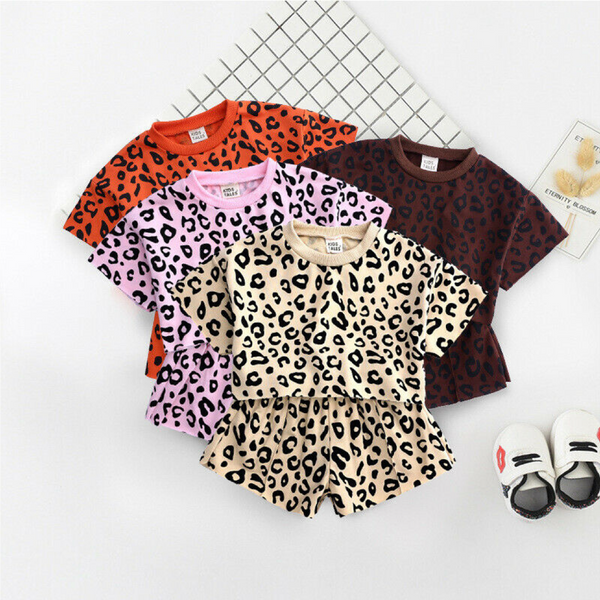 Toddler Infant Two Piece Leopard Print T-Shirt and Shorts Set 