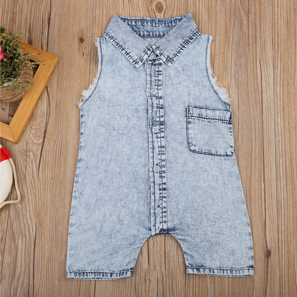 Baby Boys Denim Shortsleeved Jumpsuit