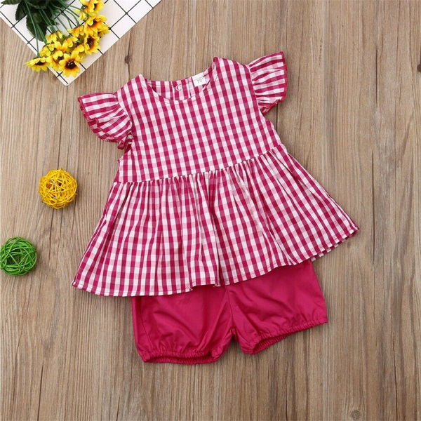 Baby Gingham Magenta Pink Top and Shorts Set